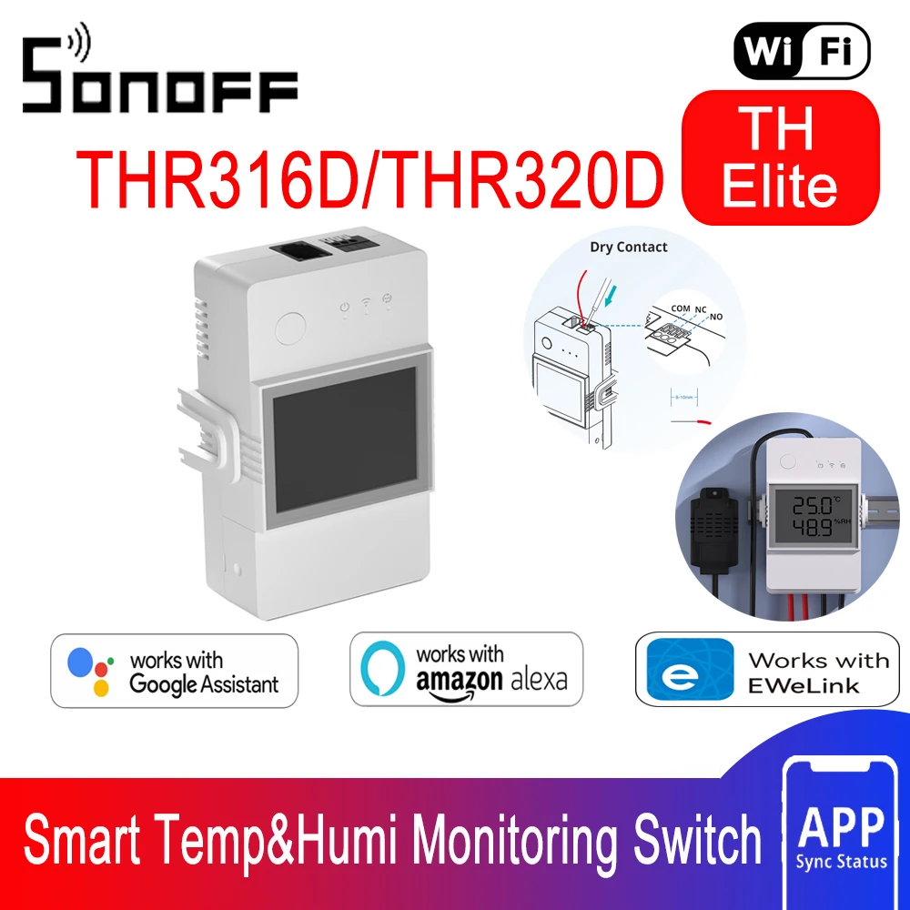 SONOFF TH Elite 16A/20A Переключатель контроля температуры и шума WiFi Smart Switch Умный Дом THR316D/THR320D работает с WTS01/ RL560/THS01