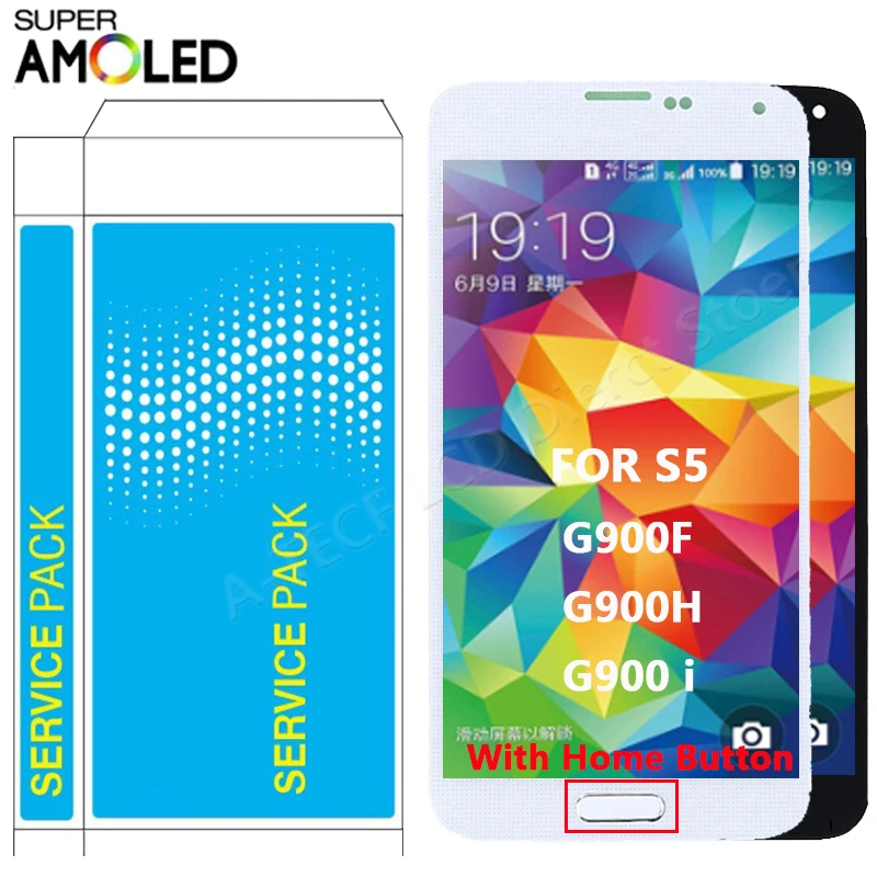 SUPER AMOLED G900F Для Samsung S5 i9600 G900A ЖК-дисплей Сенсорный Экран С кнопкой Home Для Samsung S5 LCD Запасные части Изображение 0 