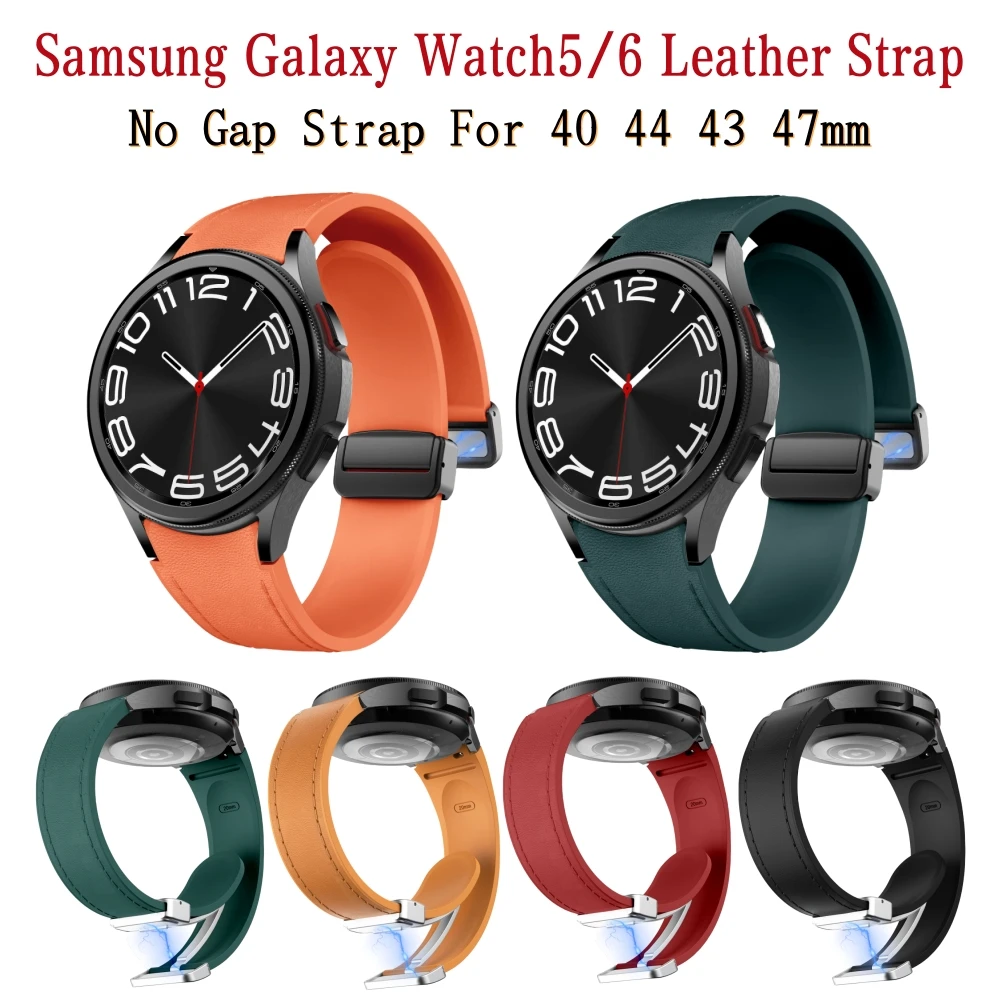 Samsung без зазоров быстросъемный кожаный ремешок Watch4/5/6 40 Ремешок 44 мм Galaxy Watch6 Classic 43 47 мм спортивный браслет ремень