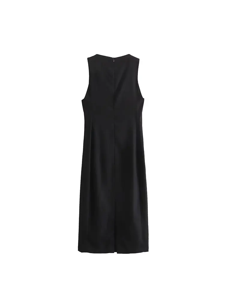 TRAF 2024 Элегантное офисное женское платье Миди без рукавов, модный однотонный Vestido Robe Изображение 1 