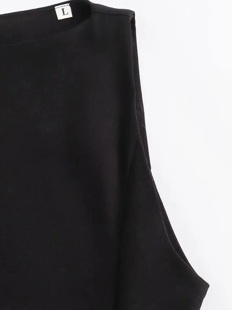 TRAF 2024 Элегантное офисное женское платье Миди без рукавов, модный однотонный Vestido Robe Изображение 5 