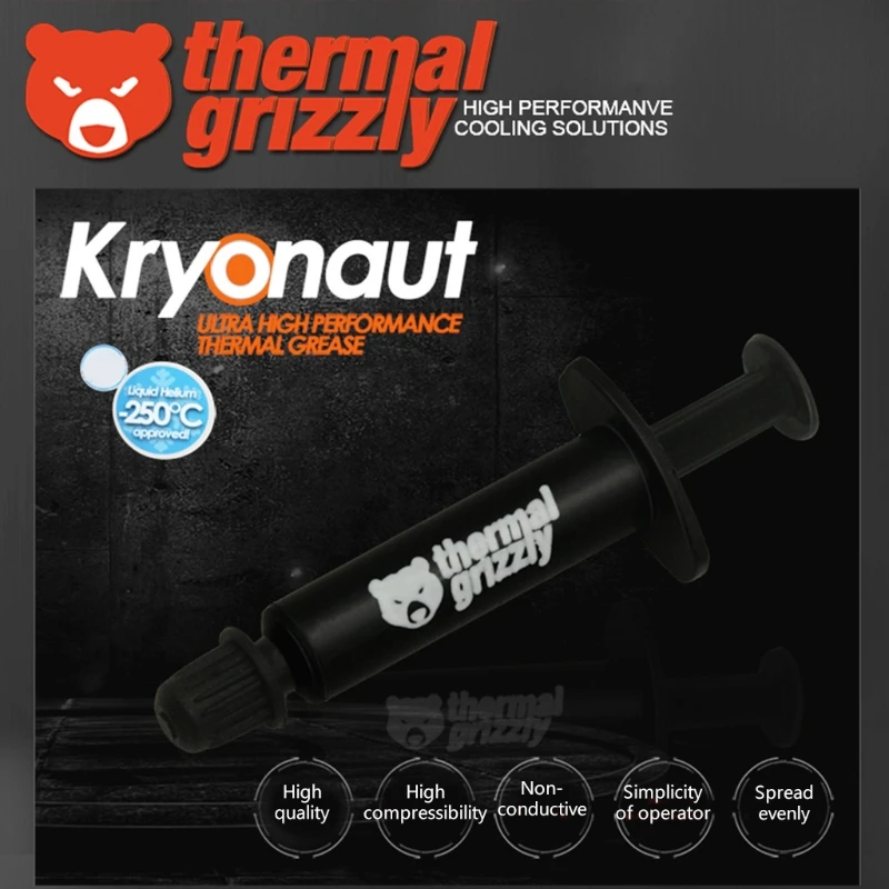 Thermal Grizzly Kryonaut 1g Высокоэффективная термопаста для охлаждения процессоров CPU GPU Видеокарт Паста для радиаторов Изображение 1 