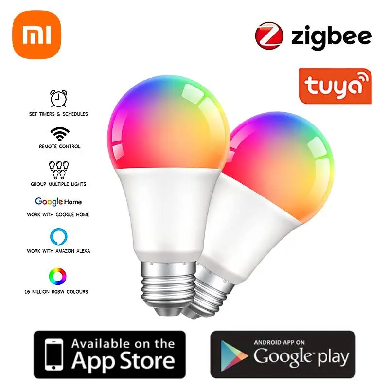 Xiaomi 9W Tuya Zigbee 3,0 Светодиодная Лампа RGBCW Лампа Умный Дом С Регулируемой Яркостью Голосовое Дистанционное Управление Работа С Alexa Google Home