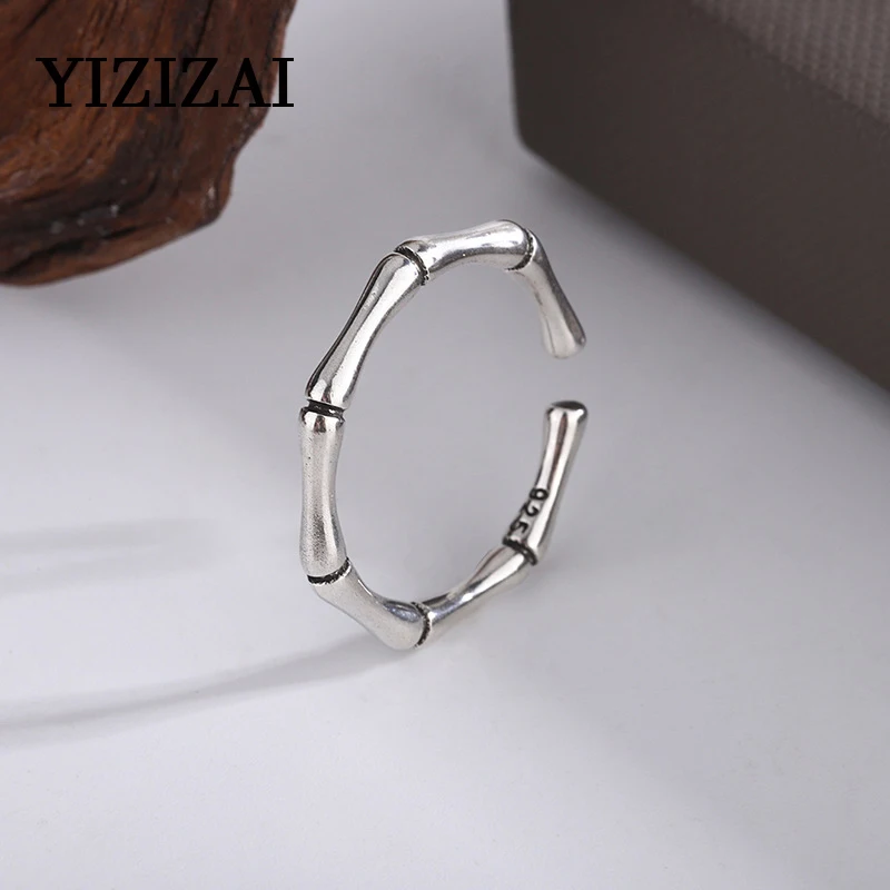 YIZIZAI Bamboo Joint Ring Для женщин Мужчин Винтажного Серебристого цвета Открытое Регулируемое Мужское Женское Обручальное Обручальное Кольцо Ювелирные Изделия Anillos