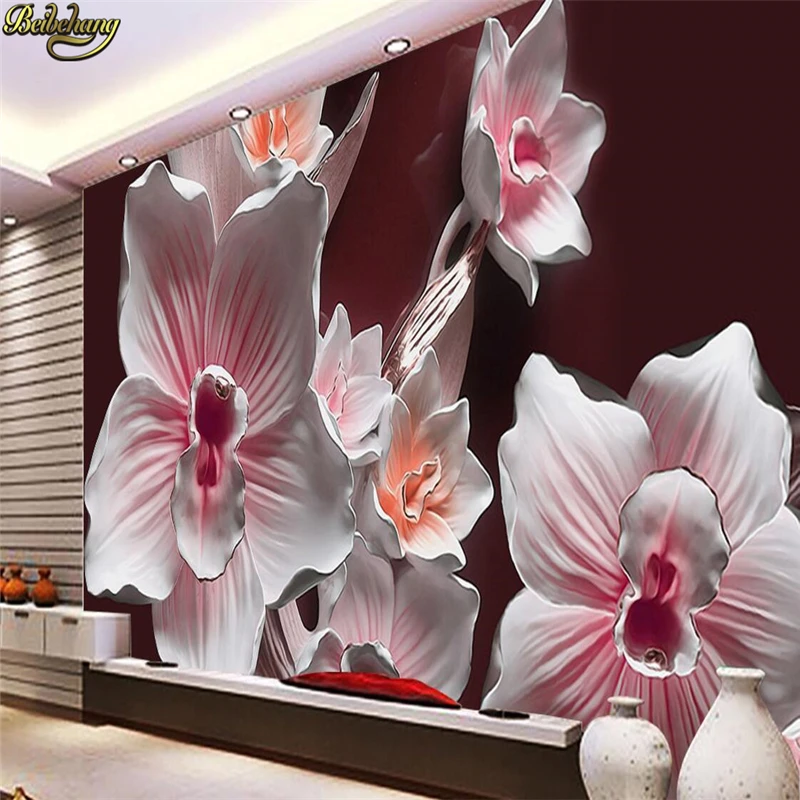 beibehang Пользовательские обои большие настенные наклейки 3D цветочный рельефный фон стены современные простые настенные фрески на ветровом фоне