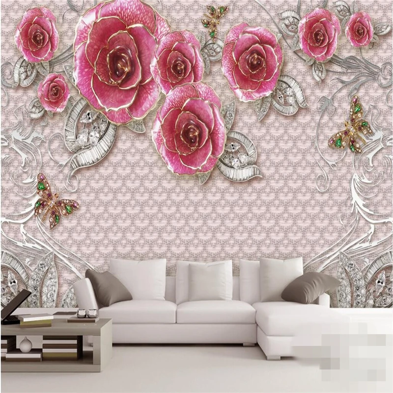 beibehang Пользовательские фотообои настенные фрески наклейки на стены изысканные романтические украшения из роз гостиная ТВ настенная бумага de parede