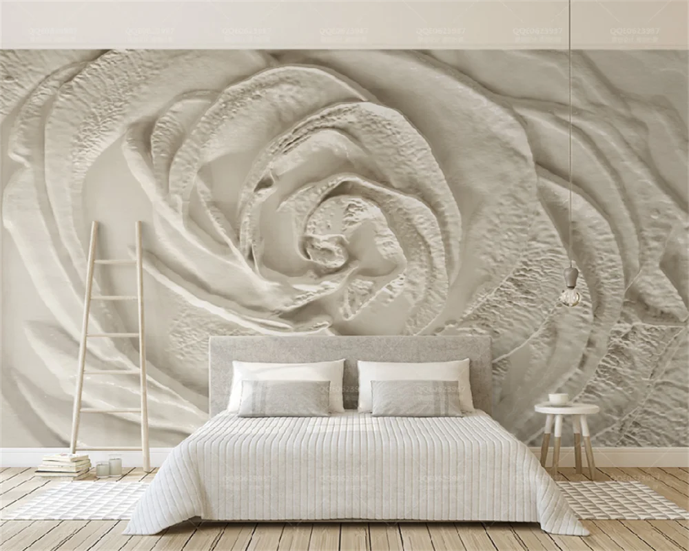 wellyu Бежевый 3d трехмерный рельеф в виде цветка розы, простая роскошная гостиная, спальня, телевизор, обои для стен на заказ Изображение 0 
