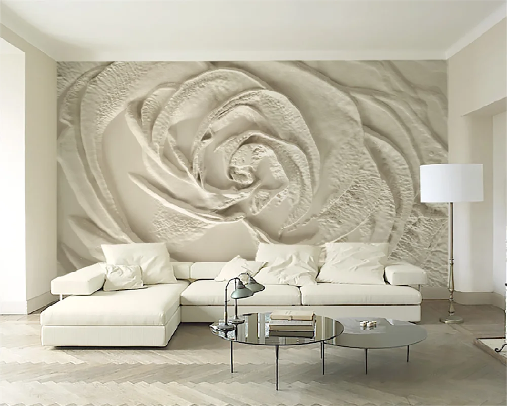 wellyu Бежевый 3d трехмерный рельеф в виде цветка розы, простая роскошная гостиная, спальня, телевизор, обои для стен на заказ Изображение 1 
