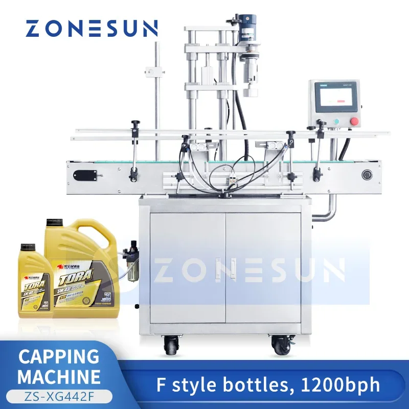 Автоматическая машина для укупорки бутылок ZONESUN в стиле F, контейнер для завинчивания крышки для бутылок большого размера, упаковка для моющего средства и моторного масла ZS-XG442F