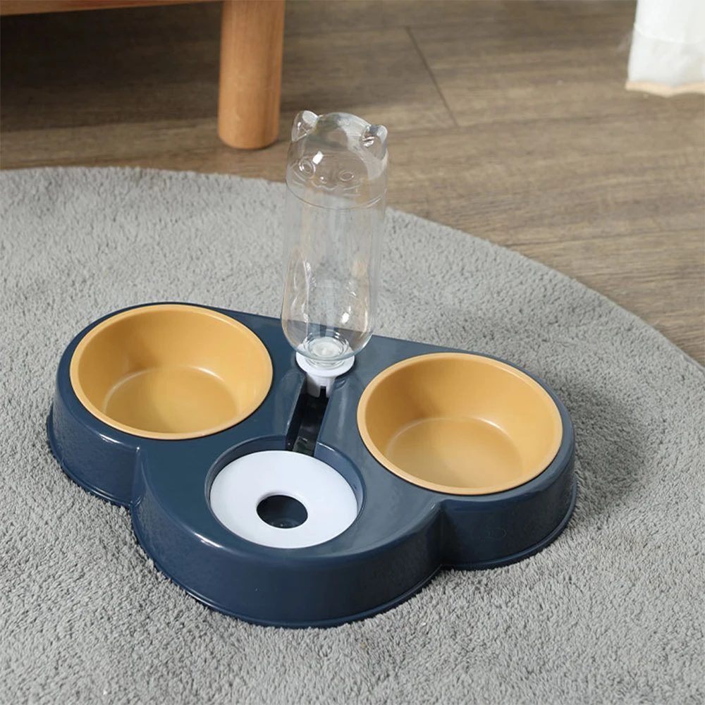 Автоматический диспенсер для воды с двойной чашей для кошек и бутылкой для воды объемом 500 мл, безопасная Пластиковая миска для корма для собак, питьевой фонтанчик, принадлежности для кошек