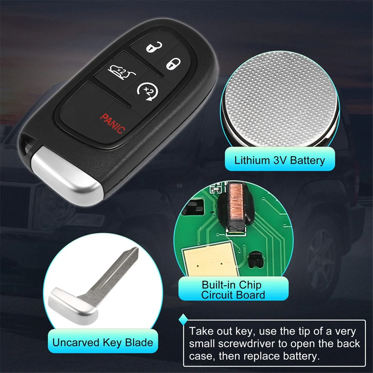 Автомобильный Брелок Для ключей с Дистанционным Управлением GQ4-54T 433 МГц ID4A Чип для Jeep Cherokee 2014-2020 5 Кнопок 68141580AA 68141580AB Изображение 4 