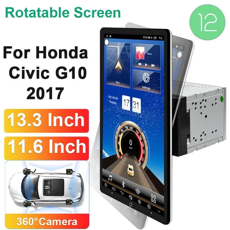 Автомобильный Мультимедийный Плеер с 13,3-дюймовым Поворотным Большим Экраном Для 2017 Honda Civic G10 С 2 Din Тонким Головным Устройством Видеоплееры Android 12