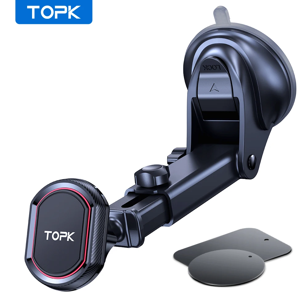 Автомобильный держатель телефона TOPK Магнитное крепление телефона для лобового стекла и приборной панели, [сильное всасывание] Регулируемый длинный рычаг для мобильных телефонов