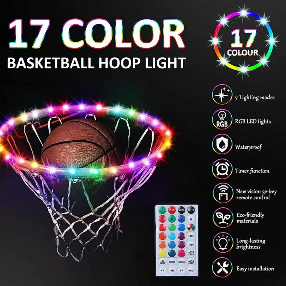 Аксессуары для баскетбольного кольца Rgb Светодиодная подсветка баскетбольного кольца с 17 режимами Функция таймера Дистанционное управление ночью для баскетбола Изображение 0 