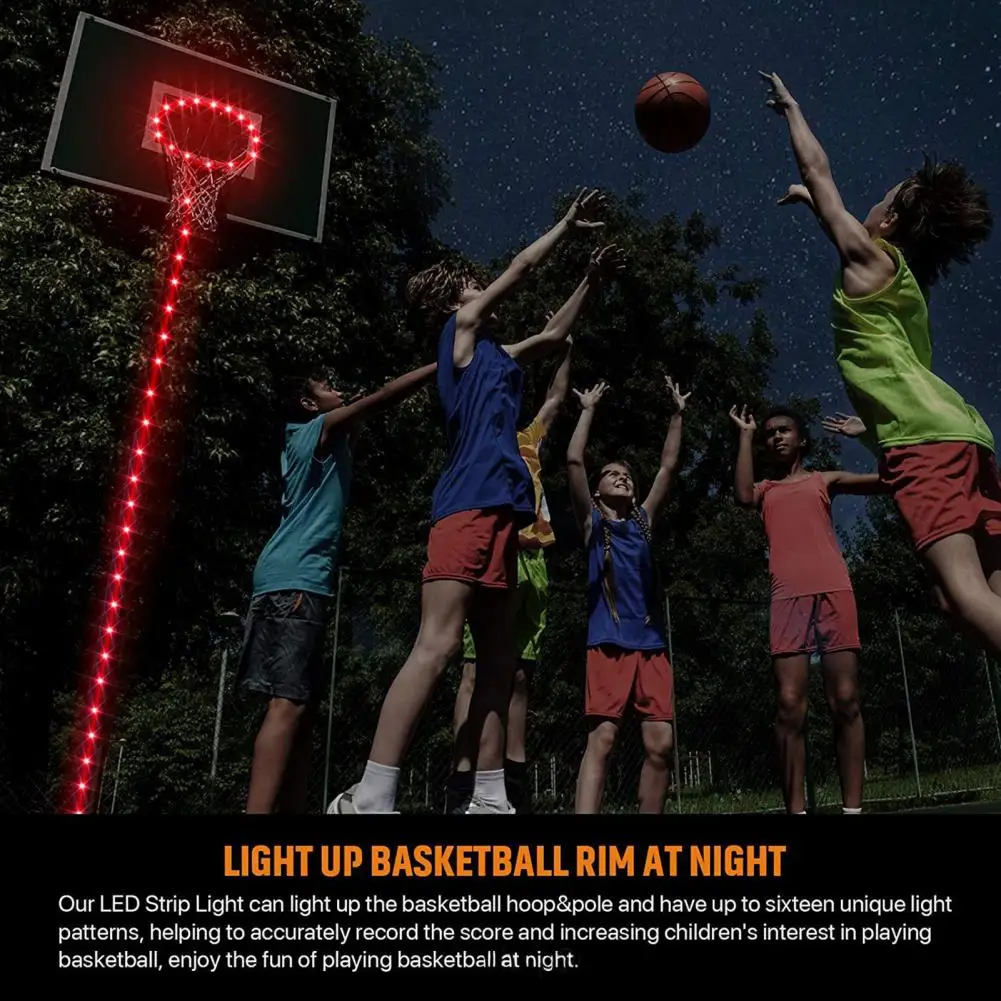 Аксессуары для баскетбольного кольца Rgb Светодиодная подсветка баскетбольного кольца с 17 режимами Функция таймера Дистанционное управление ночью для баскетбола Изображение 2 