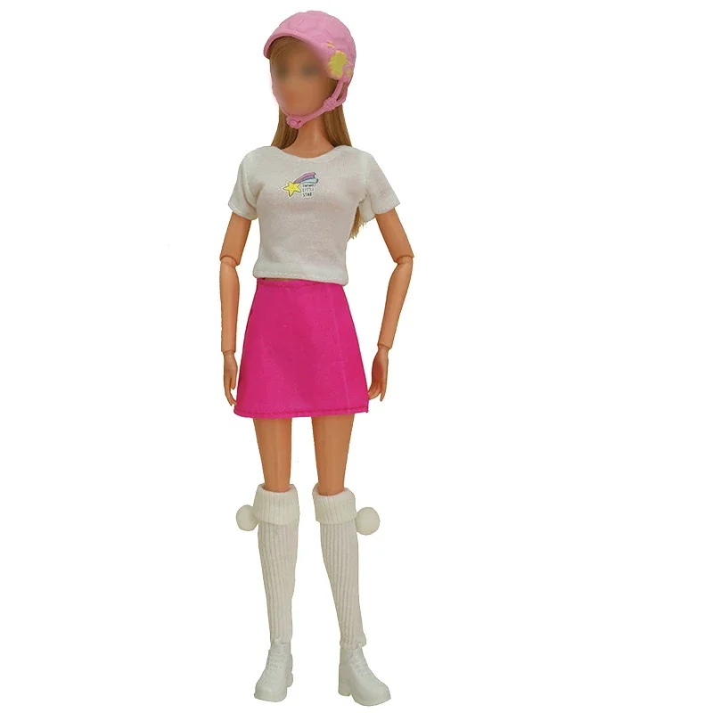 Белорозовая спортивная одежда для куклы Барби Комплект одежды для косплея Рубашка Юбка Обувь Шлем 1/6 Аксессуары для куклы Изображение 1 