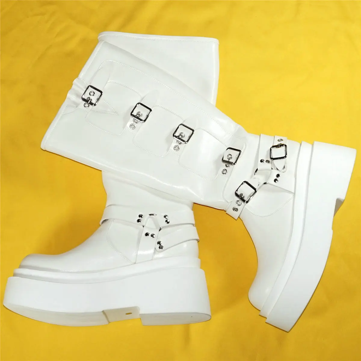 Белые модные кроссовки до бедра, женские ботинки на танкетке, сапоги до колена на высоком каблуке, женские туфли-лодочки на массивной платформе с круглым носком, повседневная обувь