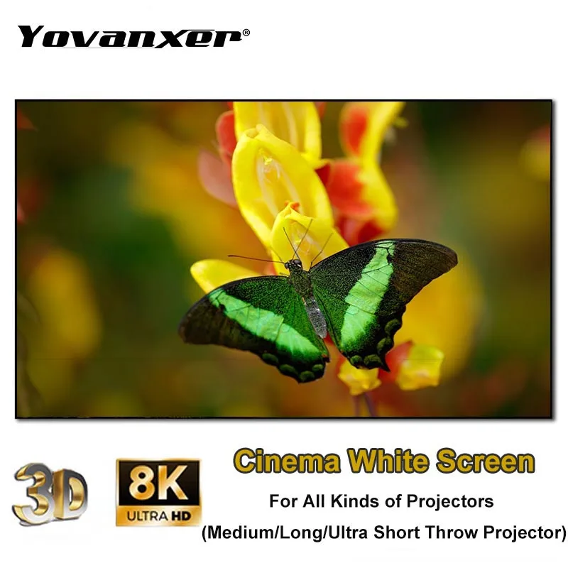 Белый проекционный экран Yovanxer Cinema С фиксированной рамкой 1 см, ультраузкие проекционные экраны для всех видов проекторов 4K HD