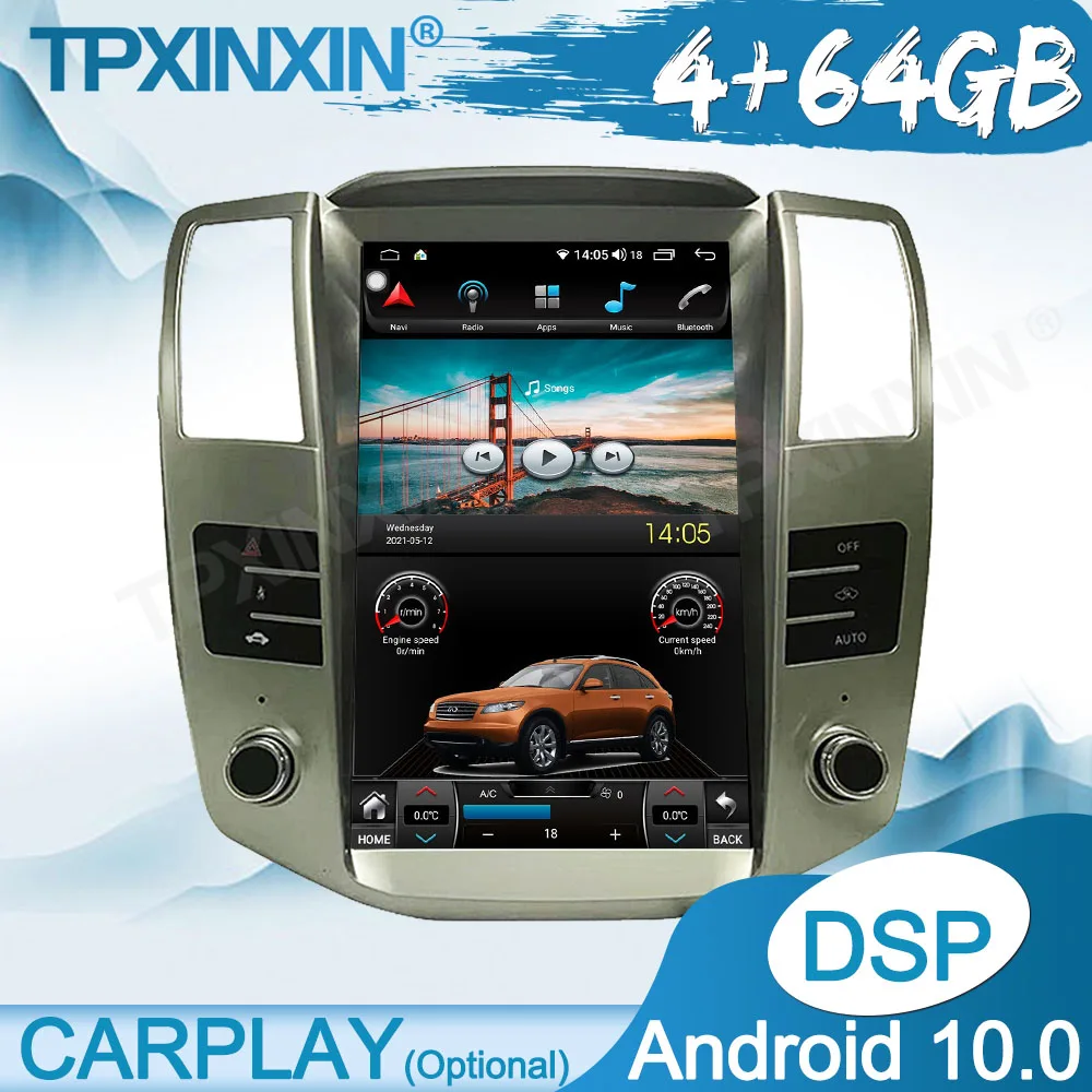Беспроводной Carplay 4G + 64G Android 10 Для Lexus RX Автомобильный Мультимедийный Плеер Авторадио Магнитофон GPS Навигация DSP IPS Головное Устройство