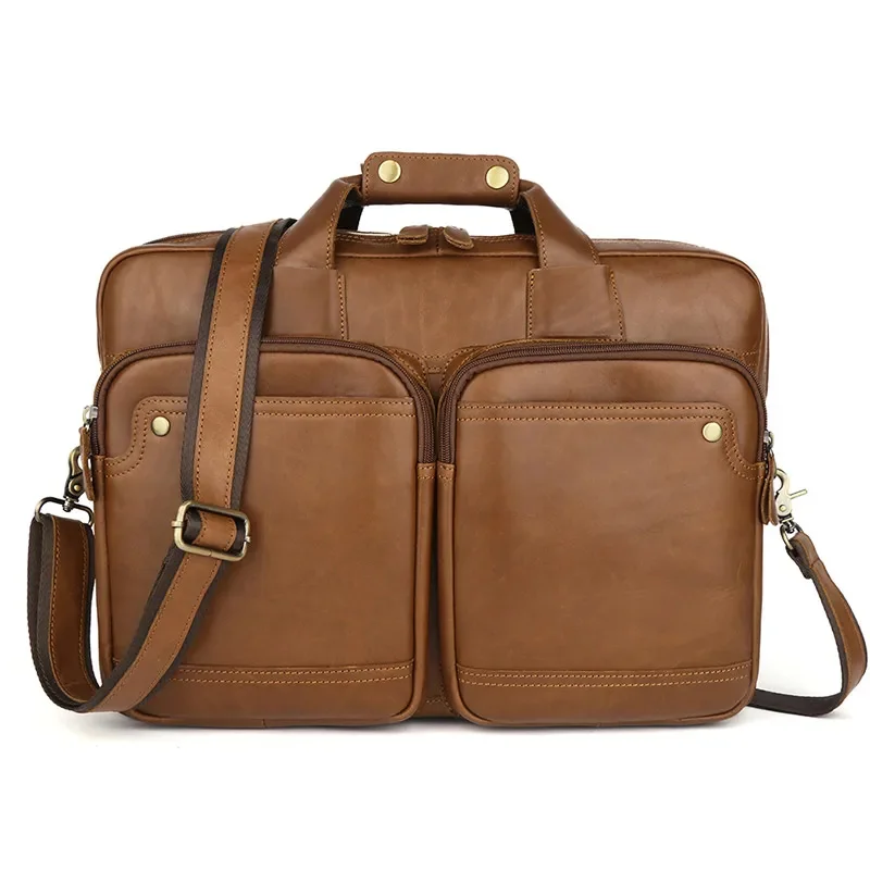 Большая деловая сумка из натуральной кожи для мужчин, мягкая 15,6-дюймовая сумка для ноутбука, мужской роскошный портфель через плечо Изображение 1 