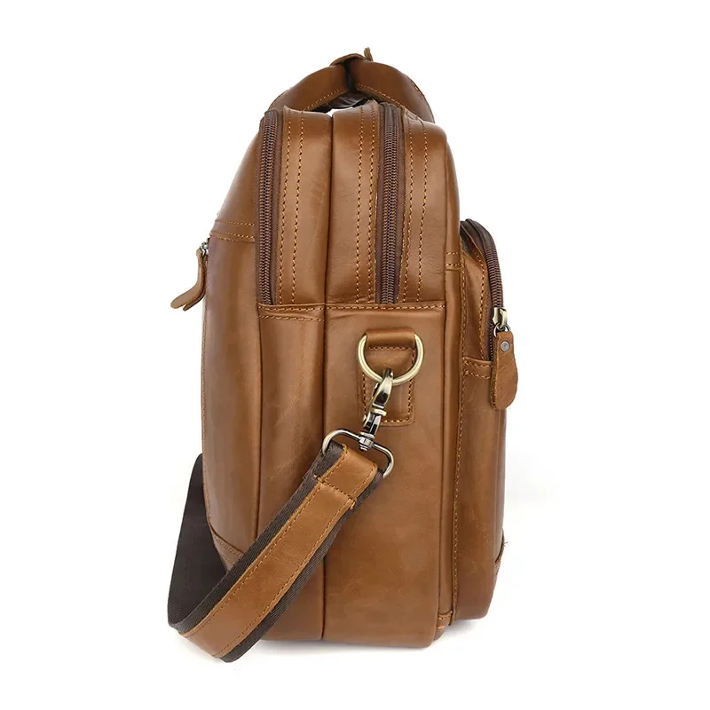 Большая деловая сумка из натуральной кожи для мужчин, мягкая 15,6-дюймовая сумка для ноутбука, мужской роскошный портфель через плечо Изображение 2 