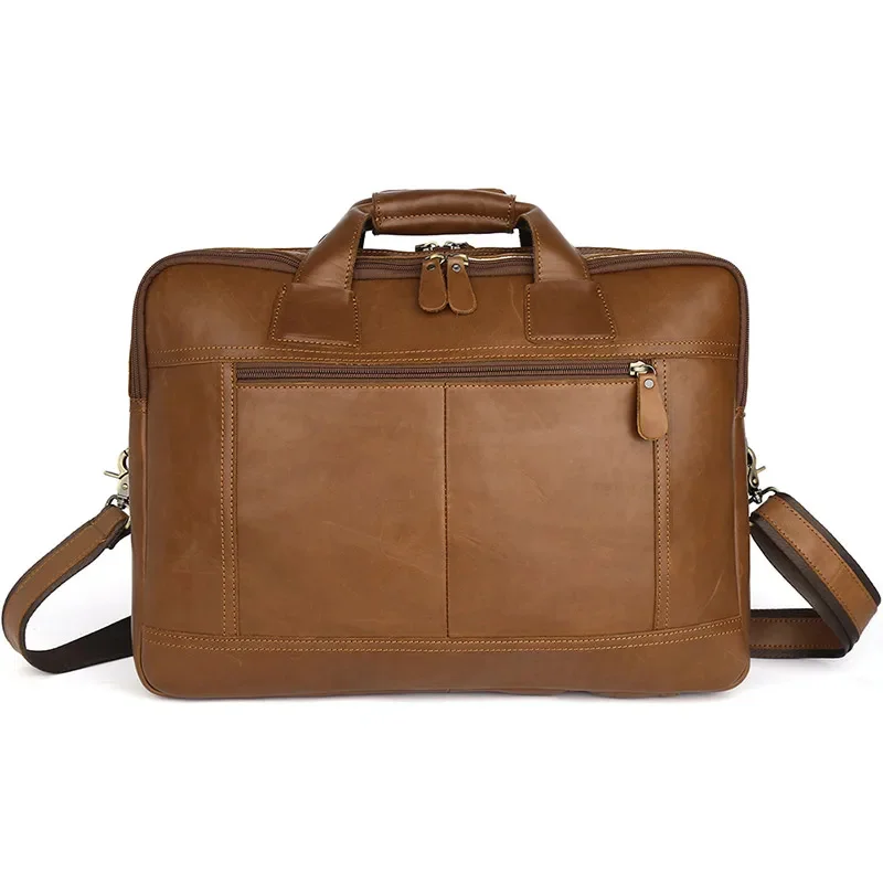 Большая деловая сумка из натуральной кожи для мужчин, мягкая 15,6-дюймовая сумка для ноутбука, мужской роскошный портфель через плечо Изображение 3 