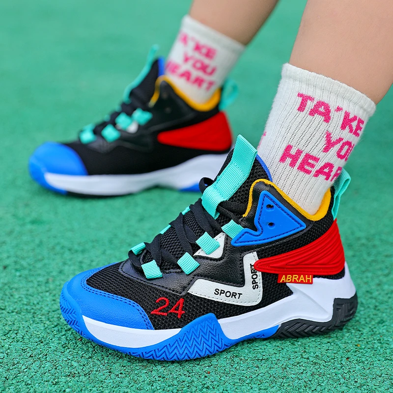 Брендовая детская баскетбольная обувь для мальчиков, кроссовки для бега, дышащие уличные нескользящие детские тренировочные спортивные кроссовки