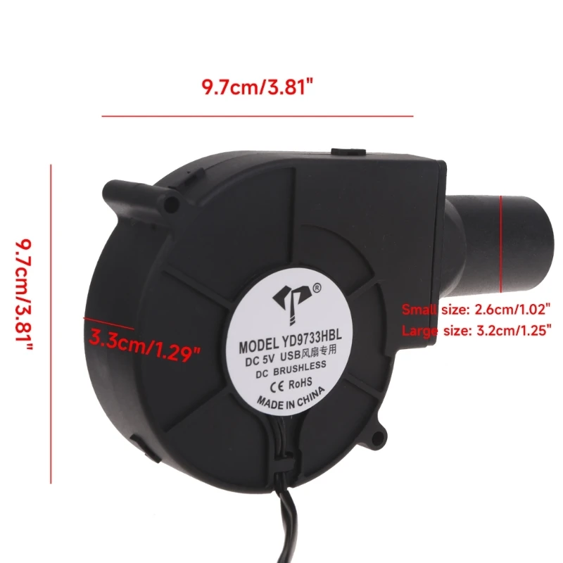 Вентилятор 9.7x9.7x3.3cm с питанием от USB 5V и однострочная воздуходувка для внутреннего и наружного применения Изображение 5 