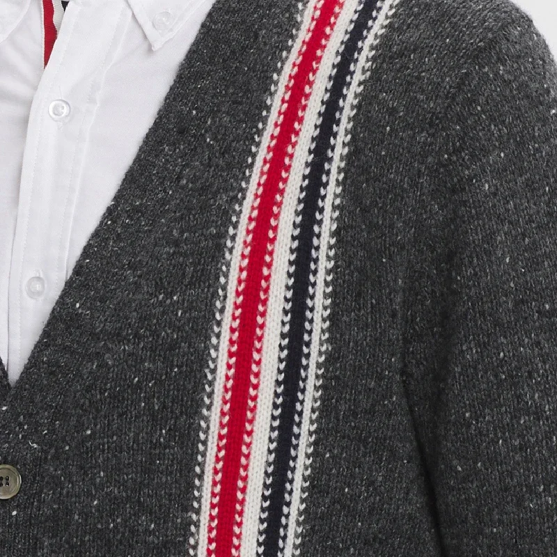 Весенне-осенний мужской свитер TB из смесового кашемира с V-образным вырезом, кардиган на пуговицах, пальто с карманами, классический свитер в полоску, топ Изображение 2 