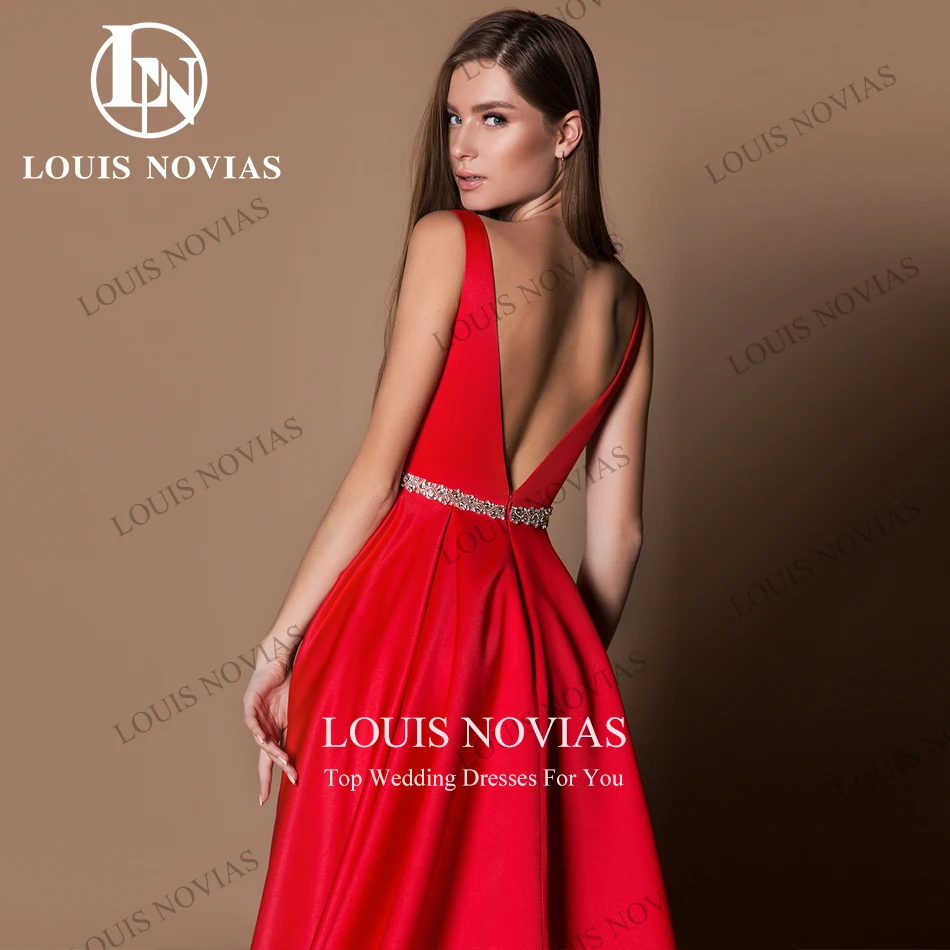 Вечерние платья LOUIS NOVIAS без рукавов для женщин 2024, атласные вечерние платья с глубоким V-образным вырезом, винтажные платья с разрезом на бедрах, Vestidos De Noche Изображение 1 
