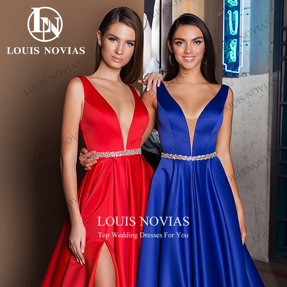 Вечерние платья LOUIS NOVIAS без рукавов для женщин 2024, атласные вечерние платья с глубоким V-образным вырезом, винтажные платья с разрезом на бедрах, Vestidos De Noche Изображение 3 