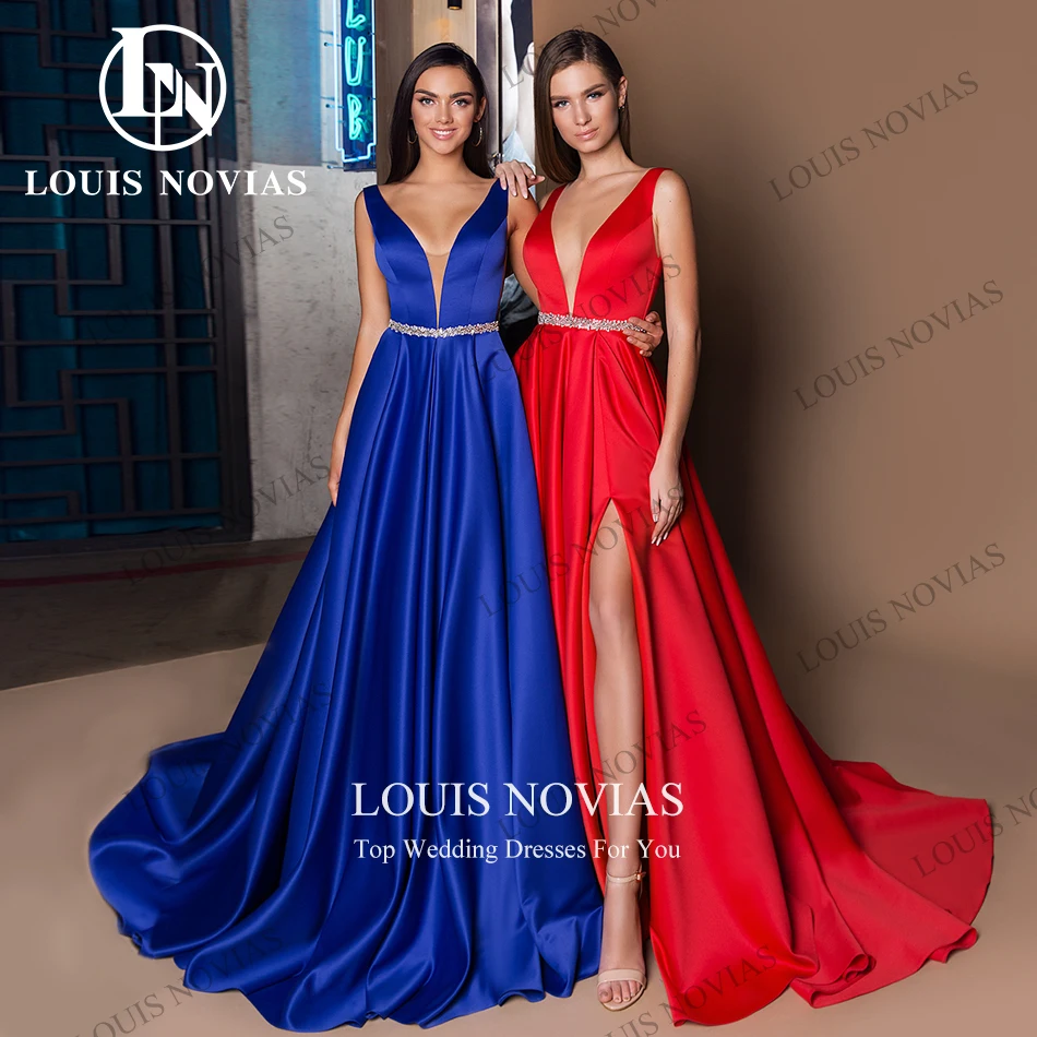 Вечерние платья LOUIS NOVIAS без рукавов для женщин 2024, атласные вечерние платья с глубоким V-образным вырезом, винтажные платья с разрезом на бедрах, Vestidos De Noche Изображение 5 