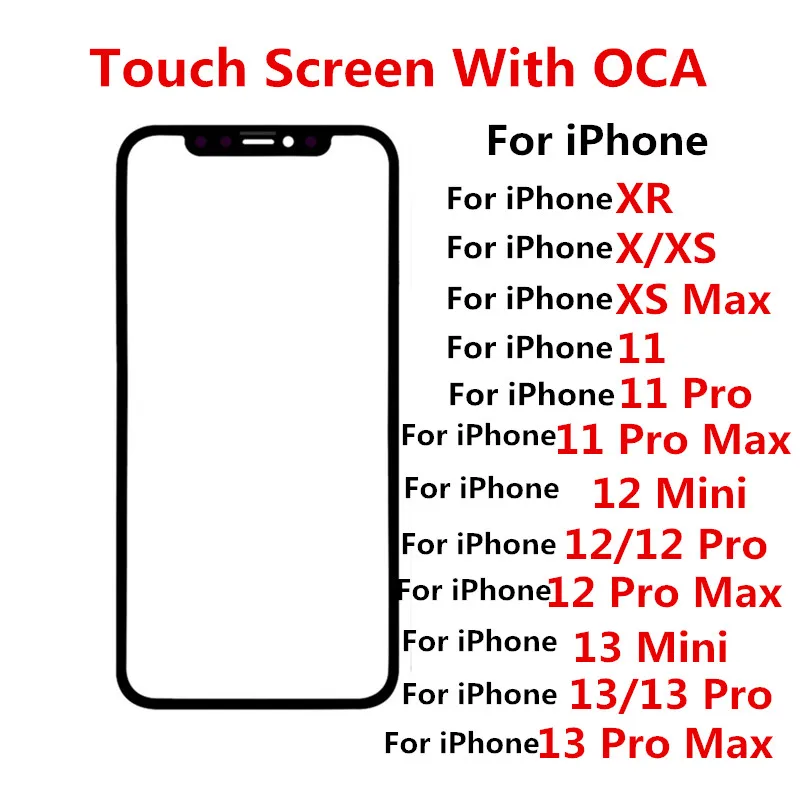 Внешний экран для iPhone XR XS Max 11 Pro 12 13 Pro Max Передняя сенсорная панель ЖК-дисплей Стеклянная крышка Ремонт объектива Замена детали + OCA