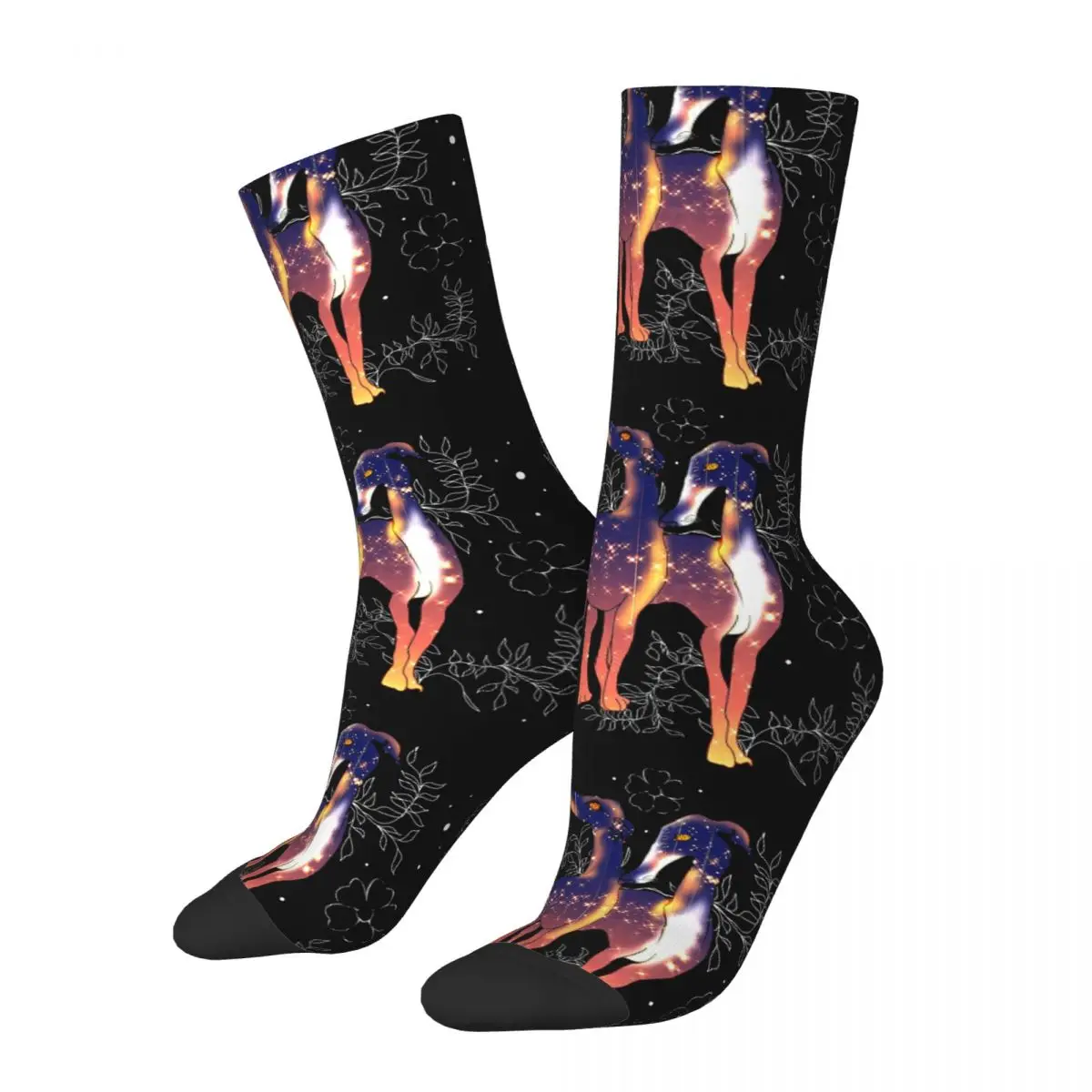 Волшебные небесные космические борзые собаки, зимние носки унисекс, теплые счастливые носки, уличный стиль, сумасшедший носок