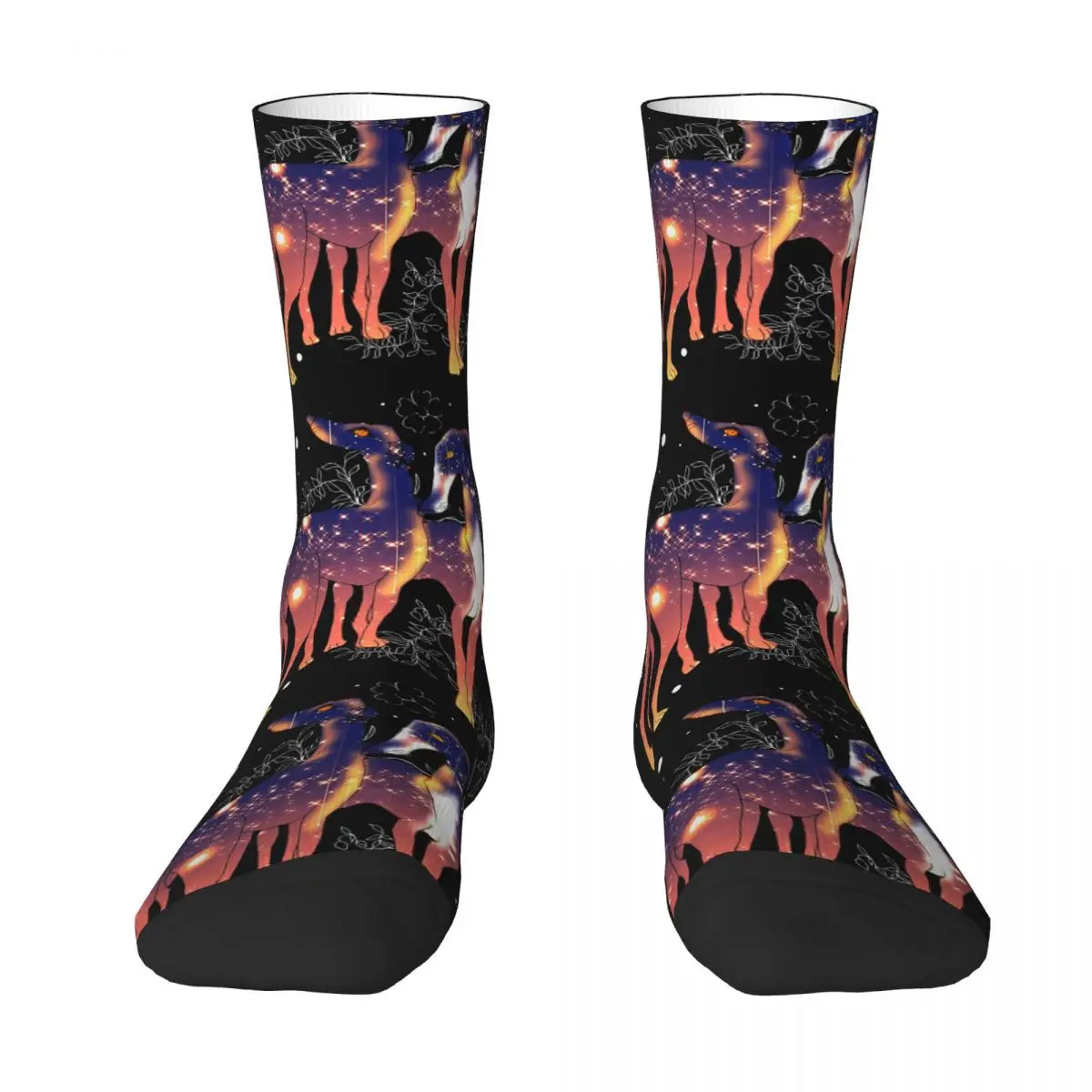 Волшебные небесные космические борзые собаки, зимние носки унисекс, теплые счастливые носки, уличный стиль, сумасшедший носок Изображение 1 
