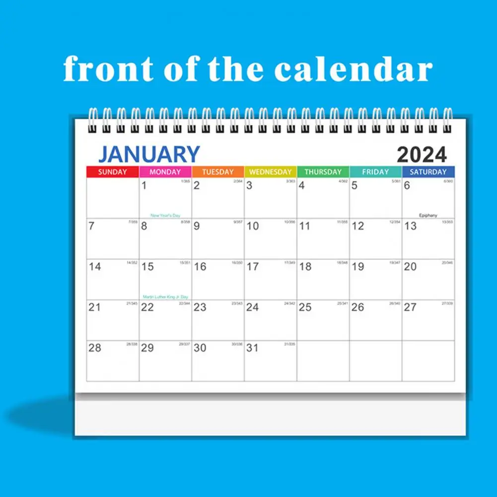 Вращающийся настольный календарь на 2024 год Английский настольный календарь в простом стиле, записная книжка на спирали для планирования мероприятий, записи дат, офиса