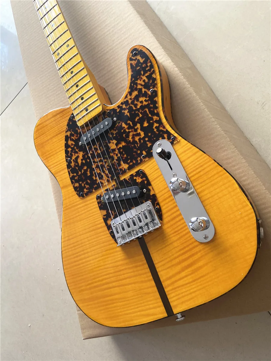 Высокое качество пользовательские версии желтый Тигр 6-струнной электрогитары ретро желтый кленовый гриф Барса охранника фиксированный Бридж Изображение 2 