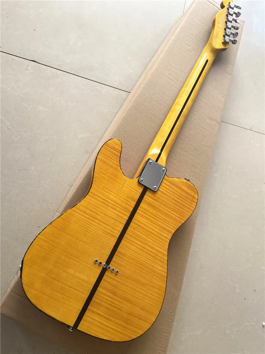 Высокое качество пользовательские версии желтый Тигр 6-струнной электрогитары ретро желтый кленовый гриф Барса охранника фиксированный Бридж Изображение 4 