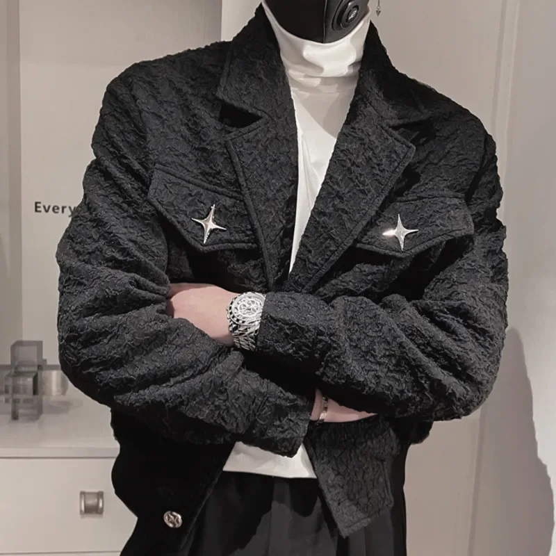 Высококачественная Весенняя куртка с большим отворотом, Повседневное Жаккардовое Пальто, Куртки для деловых Мужчин, Костюм Homme, Винтажная куртка Изображение 3 