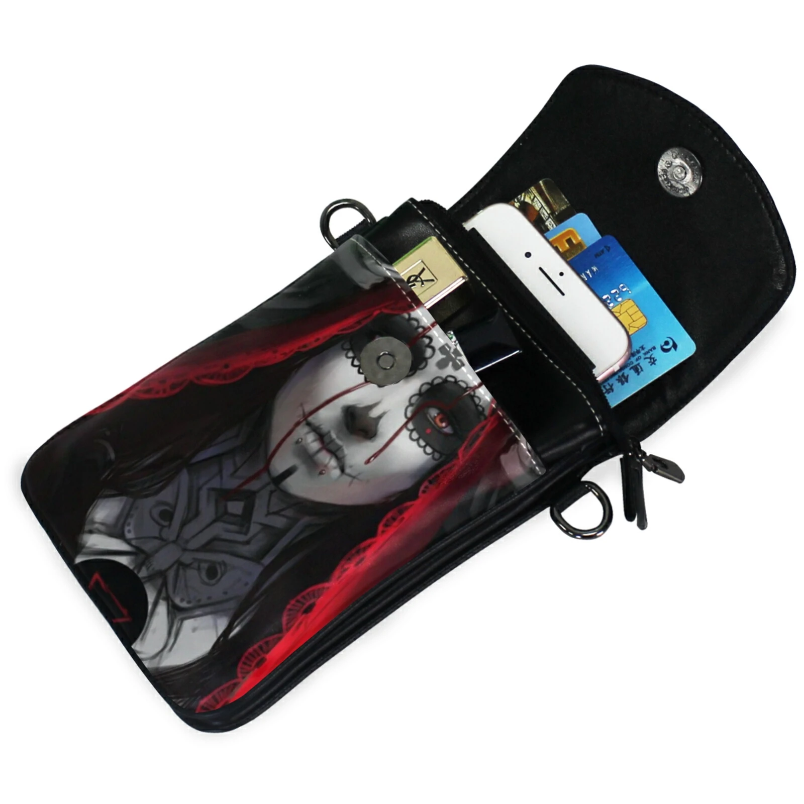 Высококачественная мини-сумка для мобильного телефона, женская кожаная сумка для мелочи, цветочный дизайн сахарного черепа, женские готические Мягкие сумки через плечо Bolsa Изображение 3 