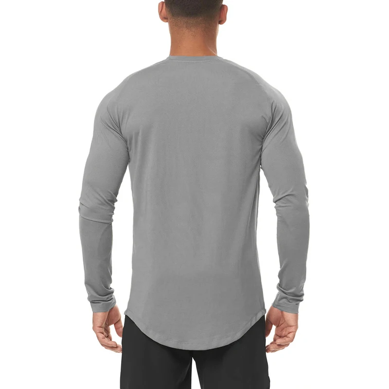 Высокоэластичная мужская спортивная одежда для фитнеса, обтягивающая рубашка для бега с длинным рукавом, Дышащая быстросохнущая футболка для тренажерного зала, бодибилдинга, мышц Изображение 1 