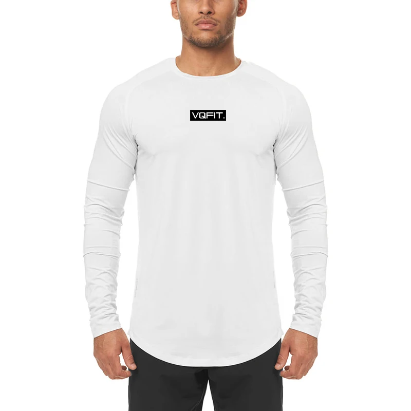 Высокоэластичная мужская спортивная одежда для фитнеса, обтягивающая рубашка для бега с длинным рукавом, Дышащая быстросохнущая футболка для тренажерного зала, бодибилдинга, мышц Изображение 2 