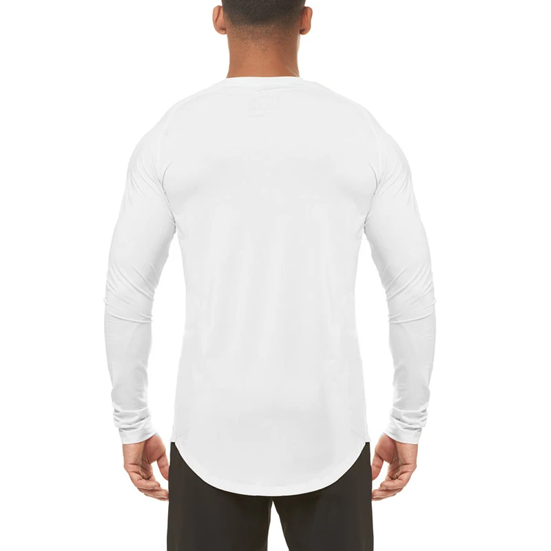 Высокоэластичная мужская спортивная одежда для фитнеса, обтягивающая рубашка для бега с длинным рукавом, Дышащая быстросохнущая футболка для тренажерного зала, бодибилдинга, мышц Изображение 3 