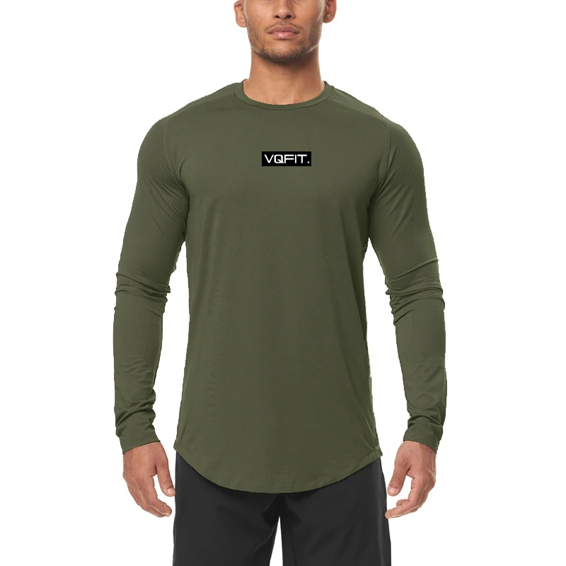Высокоэластичная мужская спортивная одежда для фитнеса, обтягивающая рубашка для бега с длинным рукавом, Дышащая быстросохнущая футболка для тренажерного зала, бодибилдинга, мышц Изображение 5 