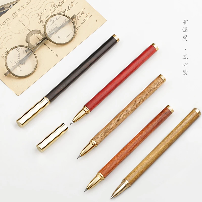 Гелевая ручка из металлической латуни, деревянная ручка для подписи, черная ручка, высококачественный подарок для деловых мужчин, 1 шт.