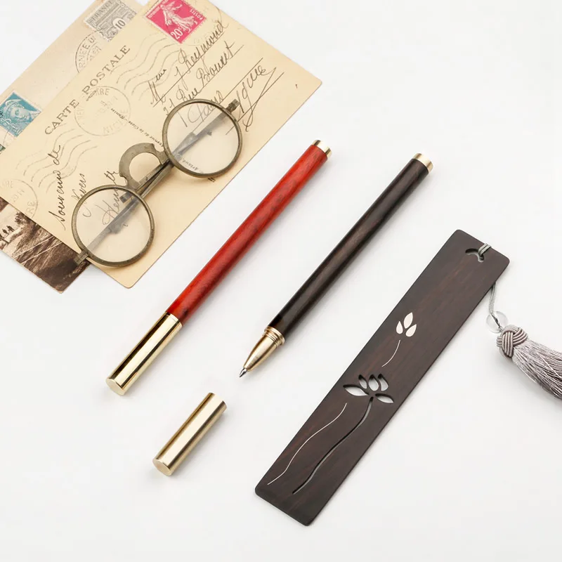Гелевая ручка из металлической латуни, деревянная ручка для подписи, черная ручка, высококачественный подарок для деловых мужчин, 1 шт. Изображение 1 