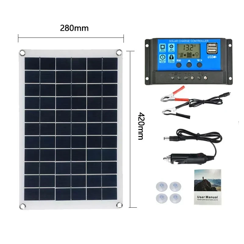 Гибкая Солнечная панель мощностью 100 Вт, зарядное устройство на 12 В, двойной USB С контроллером 10-100A, Солнечные элементы, Блок питания для телефона, автомобиля, Яхты, RV