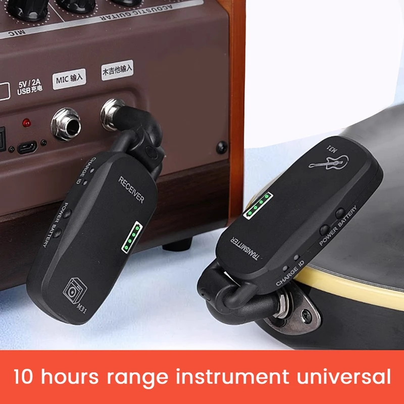 Гитарный аудиопередатчик M31, USB-перезаряжаемая беспроводная система для баса-гитары Изображение 1 