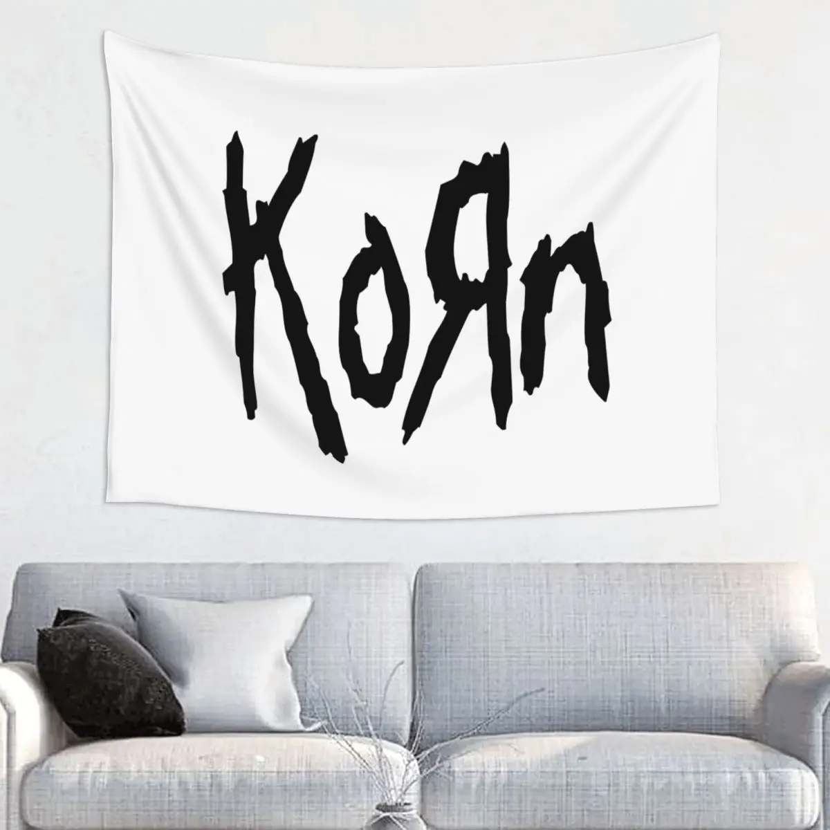 Гобелен с логотипом Korn, гобелен из набивной ткани, Гобелен в стиле рок-музыка, декор в стиле бохо, декор в общежитии Tapiz