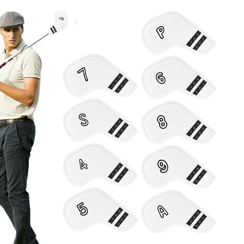 Головные уборы для гольфа, 9 шт., защитный чехол для клюшки для гольфа на открытом воздухе, внешний слой PU, снаряжение для гольфа для энтузиастов, новичков и Изображение 0 